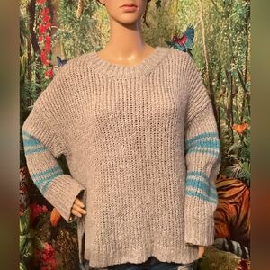 Aerie Heather Gray Sweater with Teal Stripes